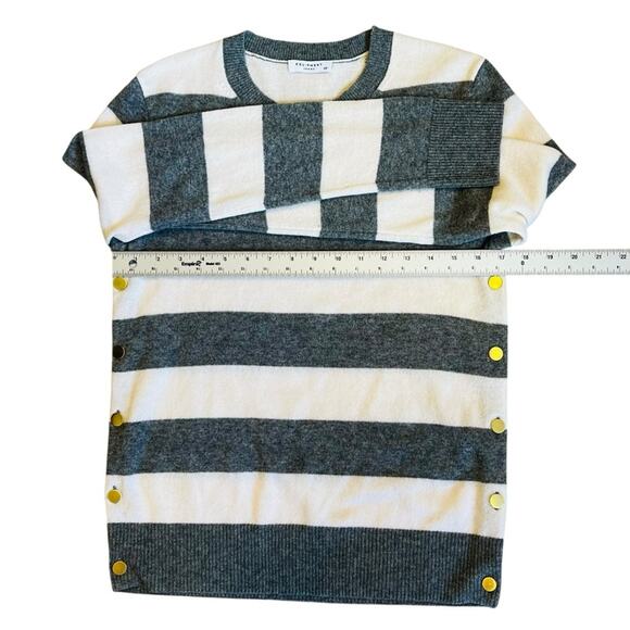Equipment Women’s Sz S Cashmere Gray White Stripe Crew Neck Sweater Jenny - Picture 11 of 13